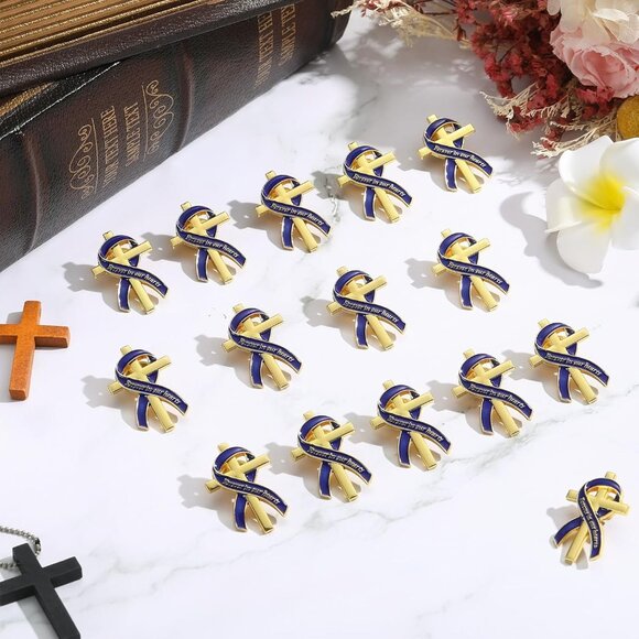 Funeral memorial lapel pins with blue ribbons, 100 pcs, durable alloy, easy butt - Picture 5 of 6
